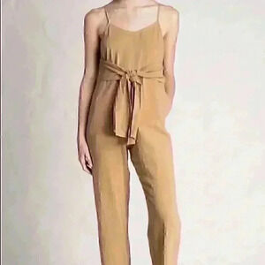 Grade & Gathre Ochre Tan Linen Blend Tie Jumpsuit size LARGE / NWT